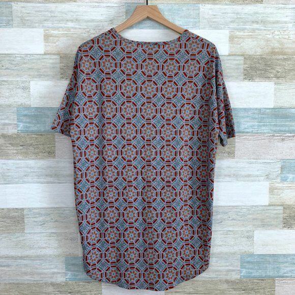 LuLaRoe Irma High Low Tunic Top Gray Red Kaleidoscope Print Womens XXS NWT - Picture 2 of 5